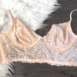 Pastel Pink Lace Bralette with Gold Thread Detail